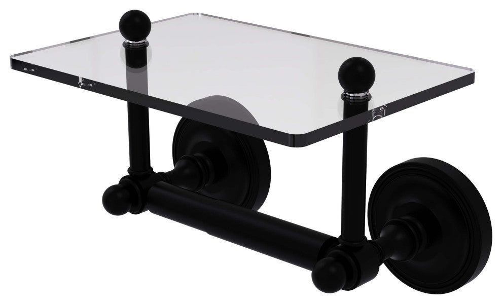 Prestige Regal Two Post Toilet Tissue Holder with Glass Shelf, Matte Black