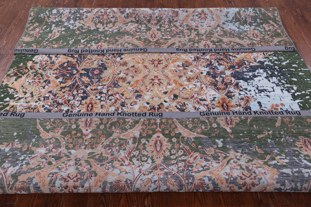8' 0" X 10' 6" Modern Hand-Knotted Wool and Silk Rug Q11810