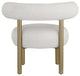 Bordeaux Boucle Fabric Upholstered Accent Chair, Cream, Brushed Brass Finish