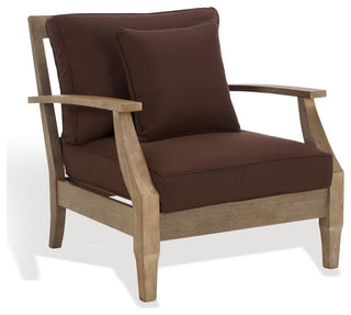 Safavieh Couture Martinique Wood Patio Armchair, Natural/Dark Brown