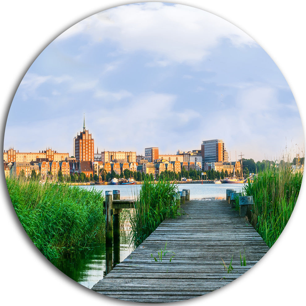 Wooden Bridge To River Warnow, Landscape Disc Metal Wall Art, 11"