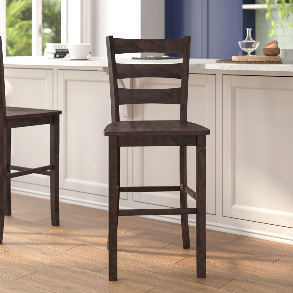 Set of 2 29" High Ladderback Counter Height Barstool, Gray Wash Walnut