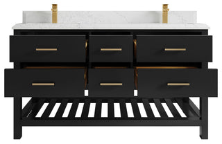Parker 60" Double Sink Bath Vanity, Black 1.5" Empira White Quartz