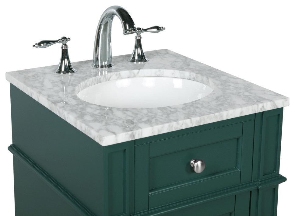 Home Living Vanity with Carrara White Marble Countertop, Green, 18", Single Sink