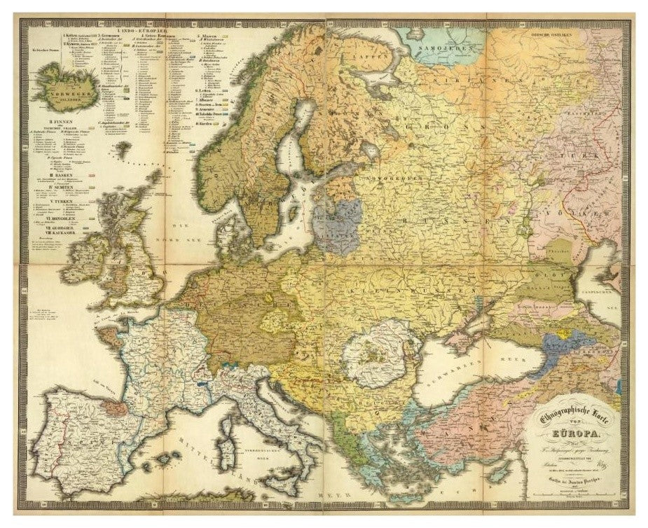 "Ethnographische Karte von Europa, 1847" Print by Heinrich Berghaus, 18"x15"