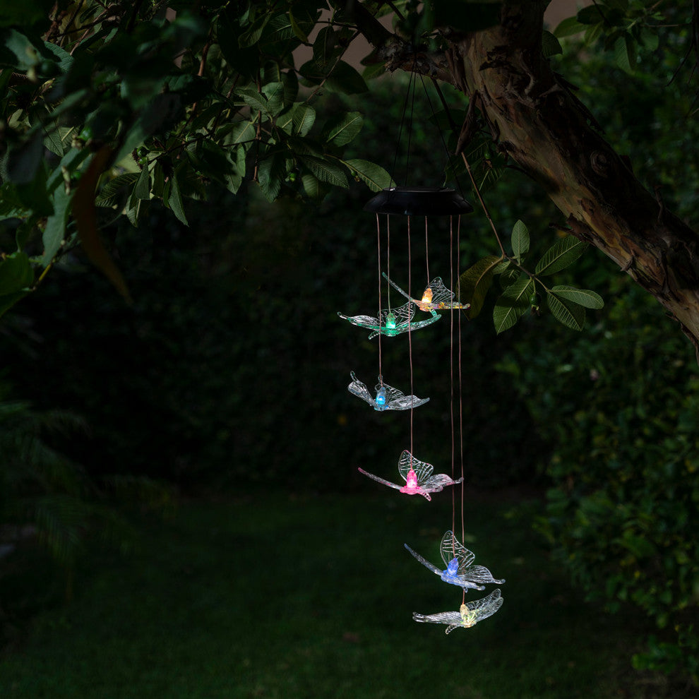 Alpine Solar Butterfly Windchime with LED Light, 26"