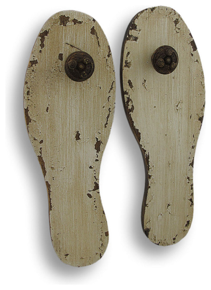 Distressed Finish Antique White Wooden Shoe Sole Wall Pegs