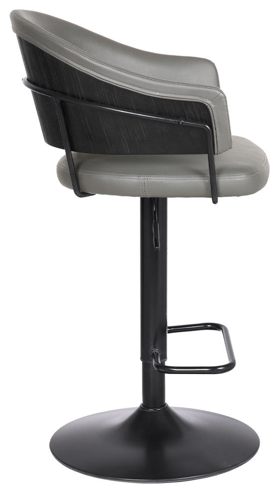Adjustable Gray Faux Leather Black Wood and Metal Bar Stool
