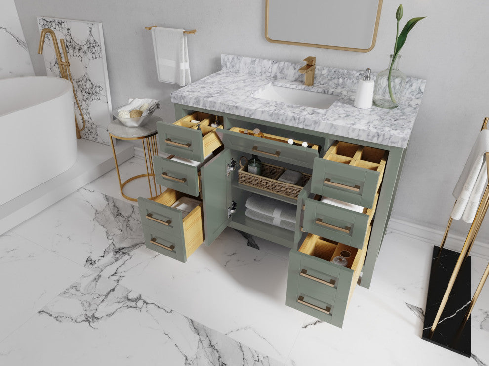 Cambridge 48" Single Sink Bath Vanity in Evergreen 2" White Quartz