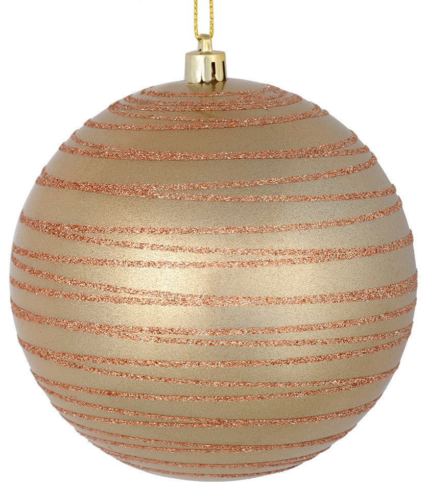 Vickerman N187680D 4" Cafe Latte Candy Finish Ball Ornament With Glitter Lines