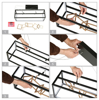 LNC Safranner LED 8-Light 28" Modern Rectangle Chandeliers, Black/Gold