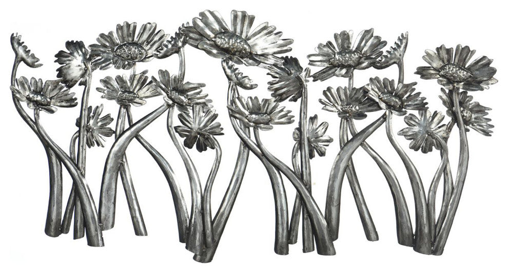 Weathered Aluminum-Metal Wall Art-Flowers-39" x 21"