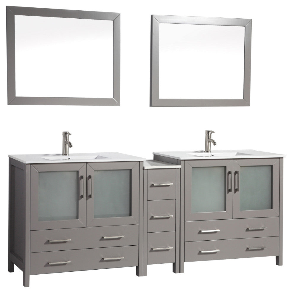 Vanity Art Vanity Set With Ceramic Top, 84", Gray