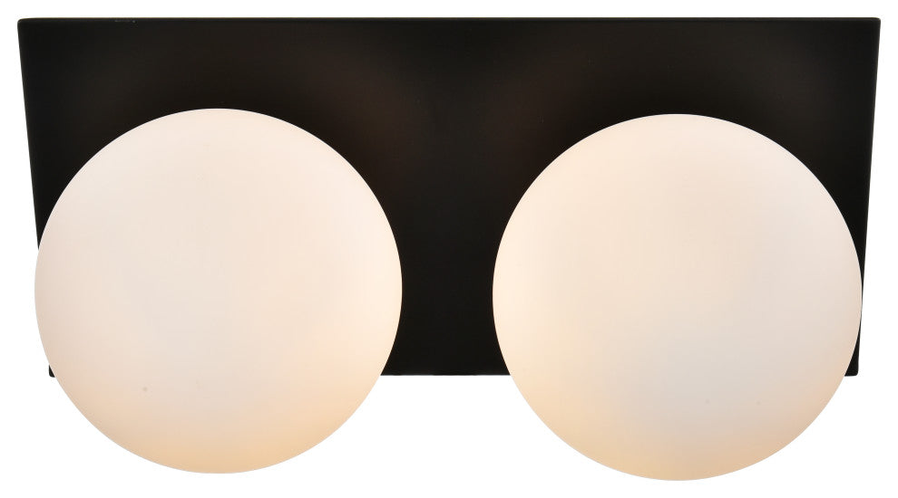 2 Light Black And Frosted White Bath Sconce