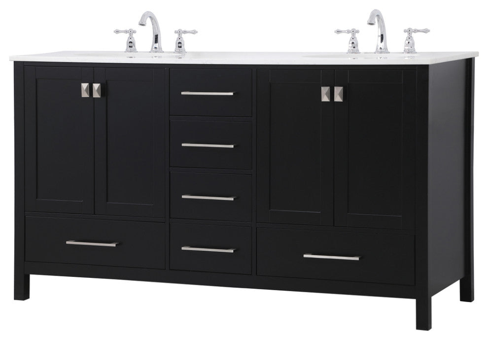 Black 60" Double Sink Bathroom Vanity