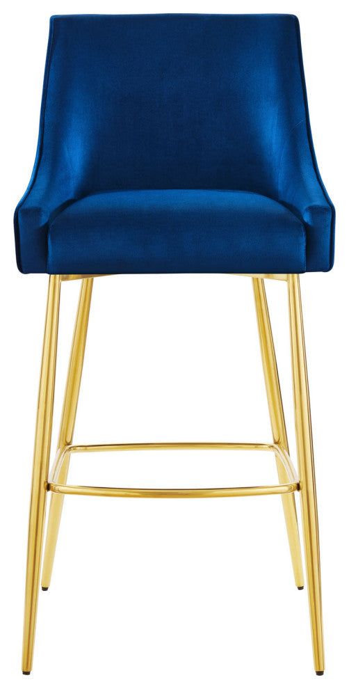 Bar Stool Chair Barstool, Set of 2, Blue Navy, Velvet, Modern, Mid Century
