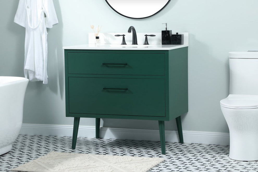 Elegant VF41036MGN-BS 36"Bathroom Vanity, Green With Backsplash
