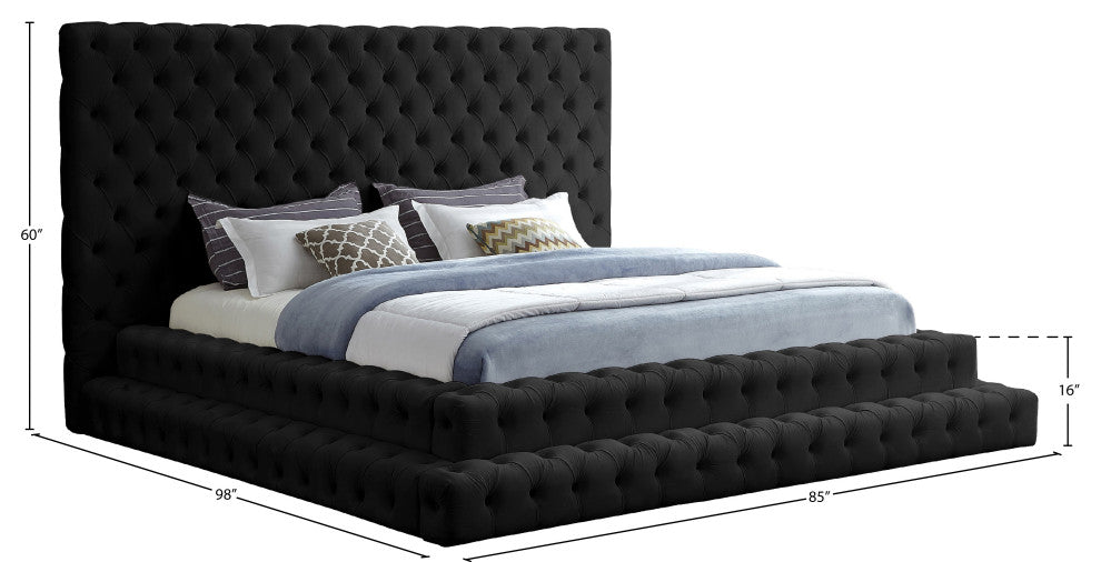 Revel Velvet Upholstered Bed, Black, Queen