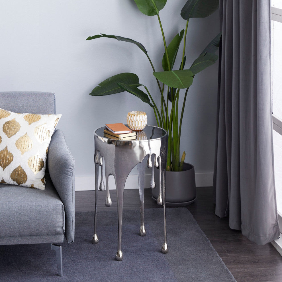 Urban Designs Melting Metal 25" Metallic Drip Design Accent Table, Silver