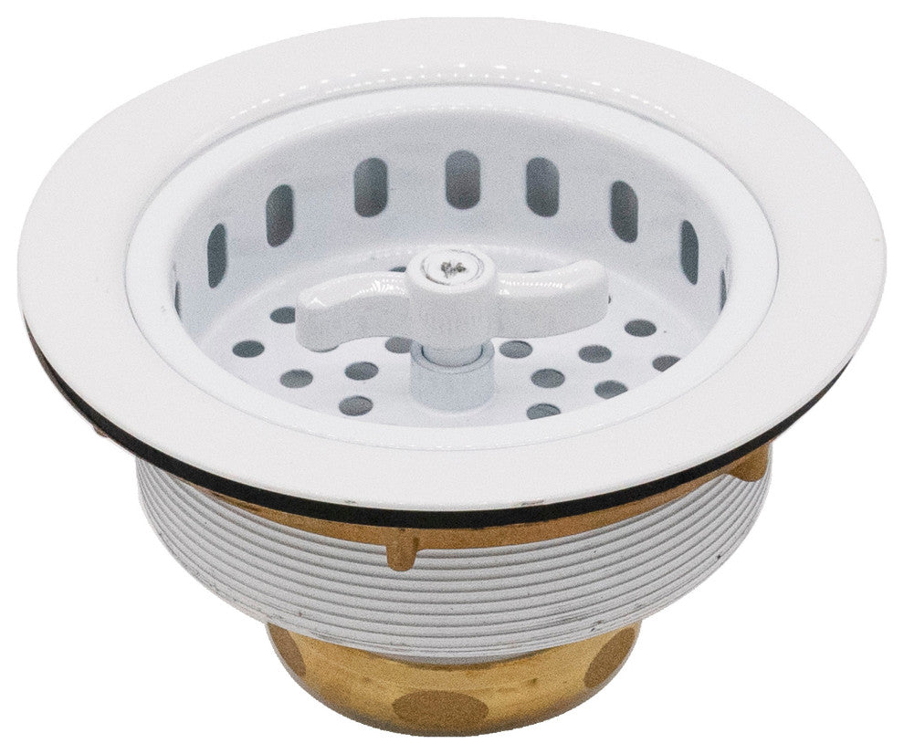 Wing Nut Style Large Kitchen Basket Strainer In Polished Chrome, Powder Coated White