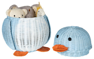 Wicker Penguin Basket, Blue/White