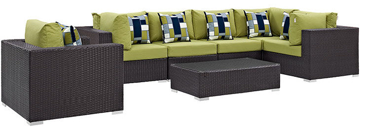 Espresso Peridot Convene 7-Piece Outdoor Patio Sectional Set