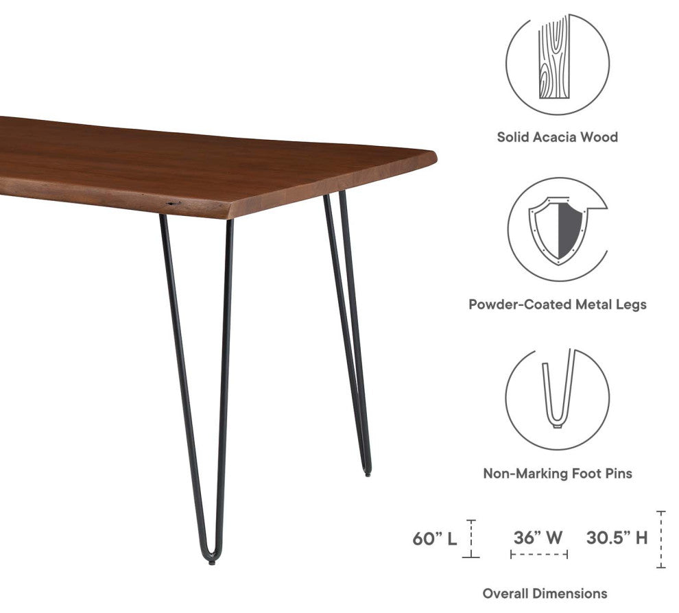 Henley 60" Live Edge Acacia Wood Dining Table, Black Walnut