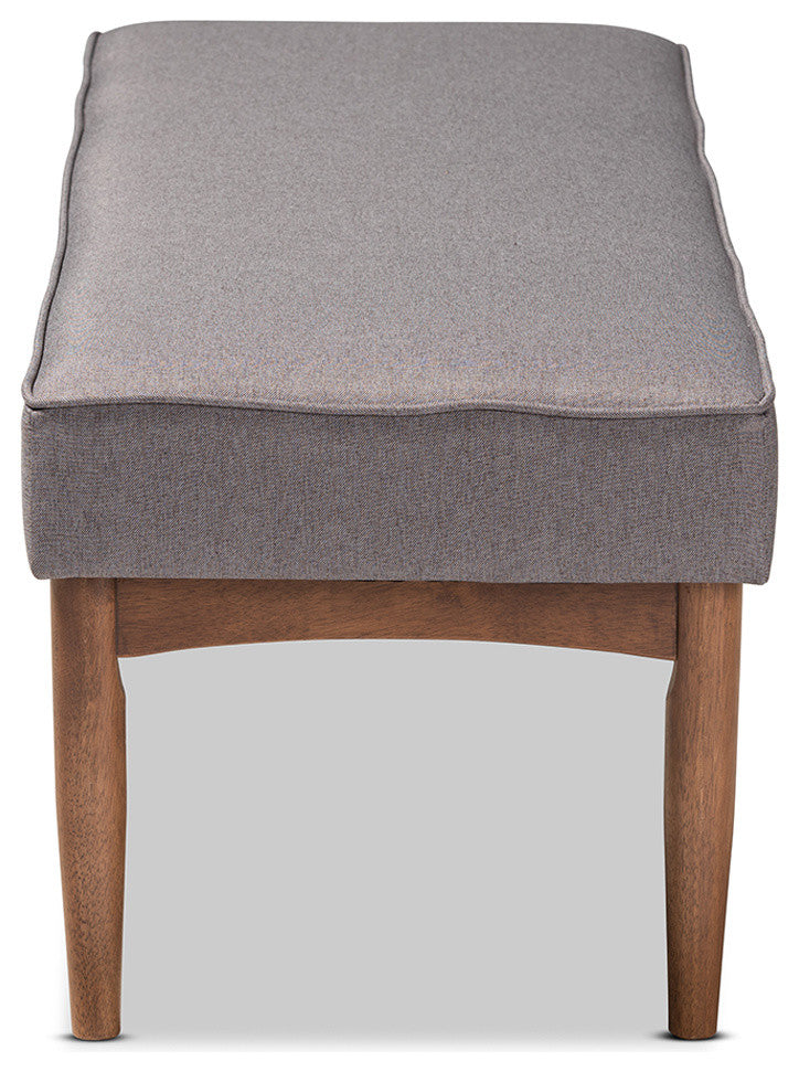 Marleen Mid-Century Modern Gray Fabric Wood Dining Bench