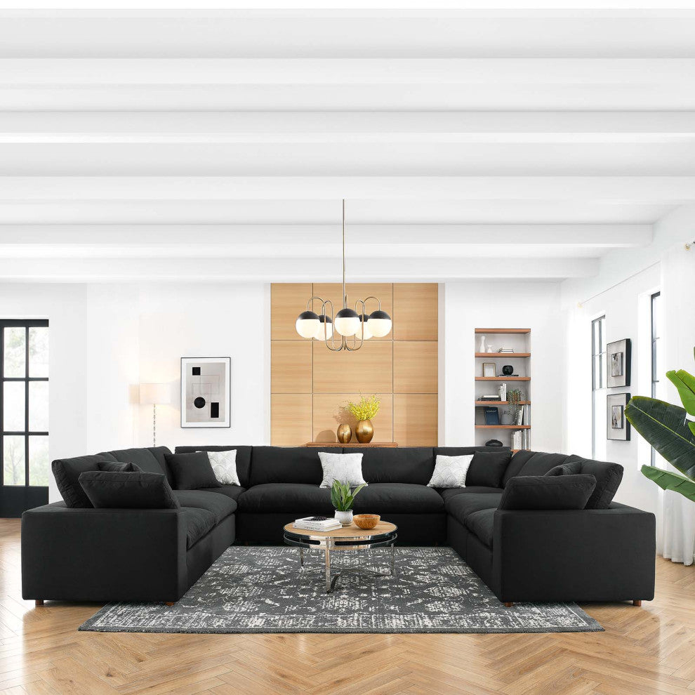 Modular Sectional Deep Sofa Set, Black, Fabric, Modern, Lounge Cafe Hospitality