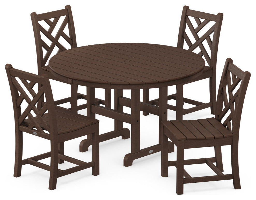 Chippendale 5-Piece Round Farmhouse Side Chair Dining Set, Mahogany