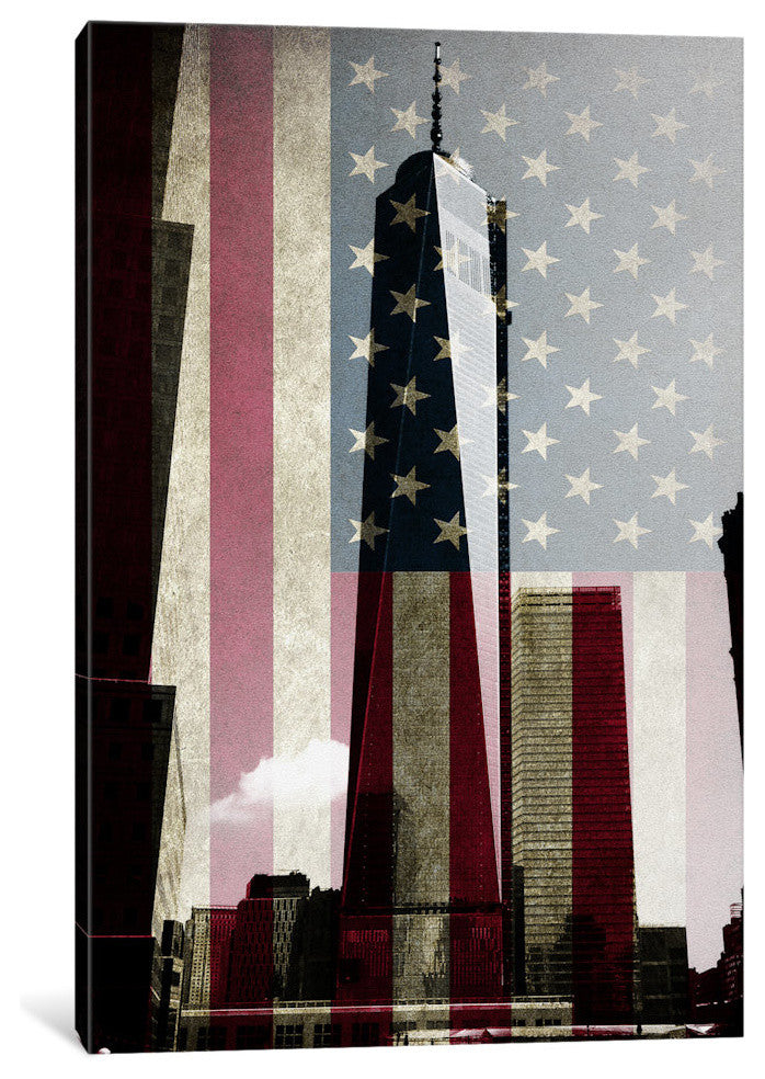 "New York Freedom Tower, American Flag" by iCanvas, Canvas Print, 18x12"