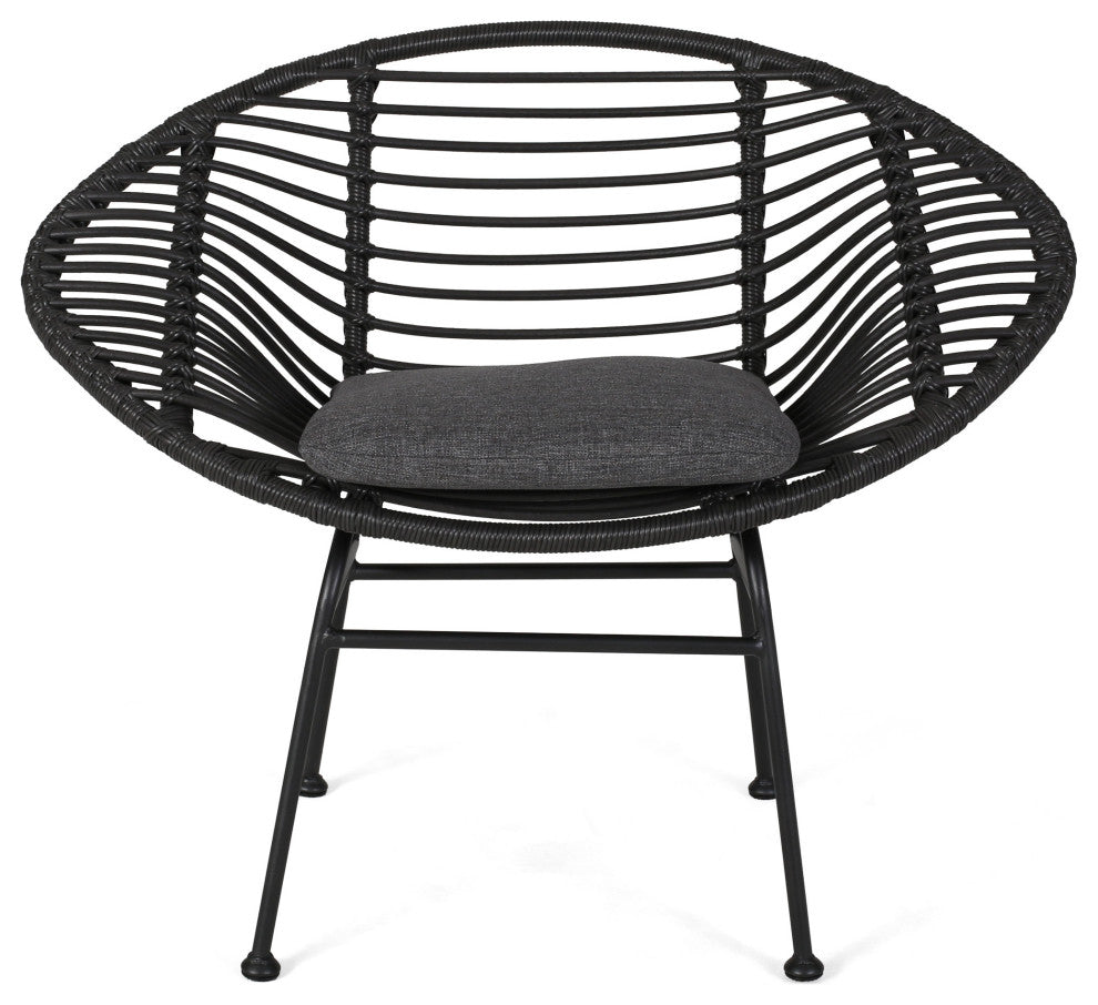 Aleah Indoor Woven Faux Rattan Chairs With Cushions, Set of 2, Gray, Dark Gray