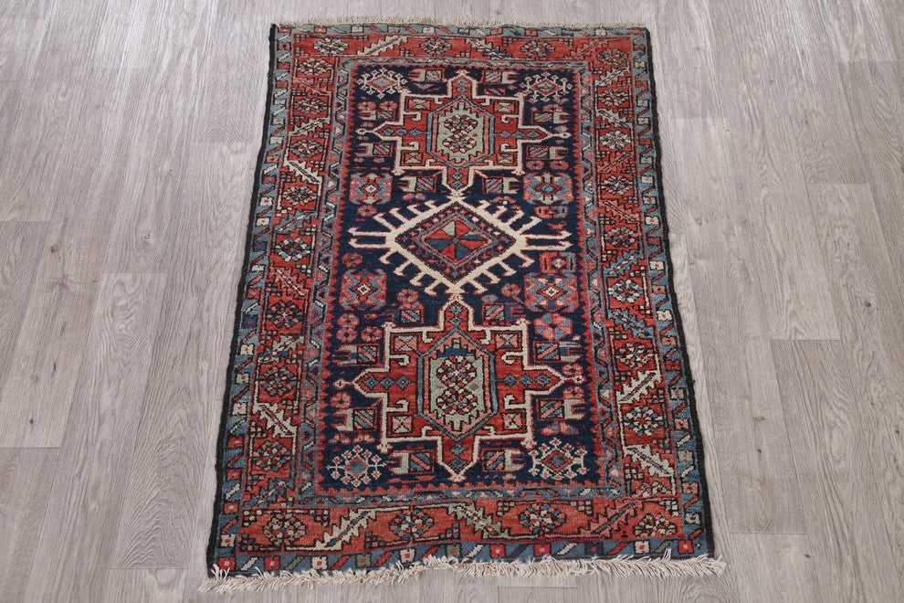 Consigned, Persian Handmade Wool Oriental Antique Area Rug, Blue, 4'6"X3'1"