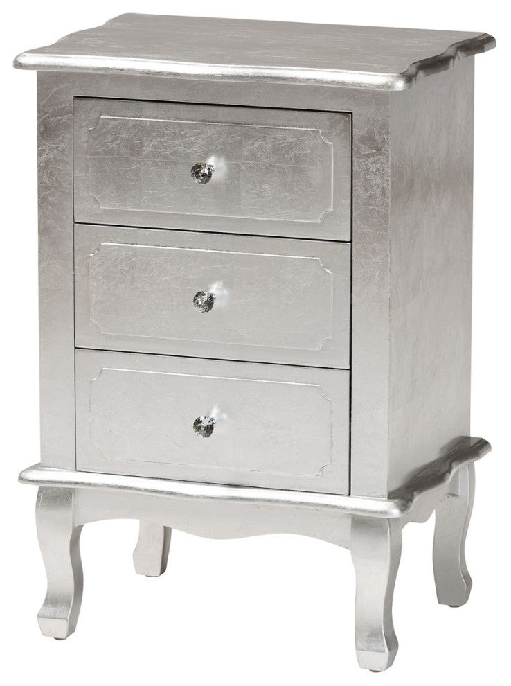 Newton Classic and Traditional Silver Finsihed Wood 3-Drawer Nightstand
