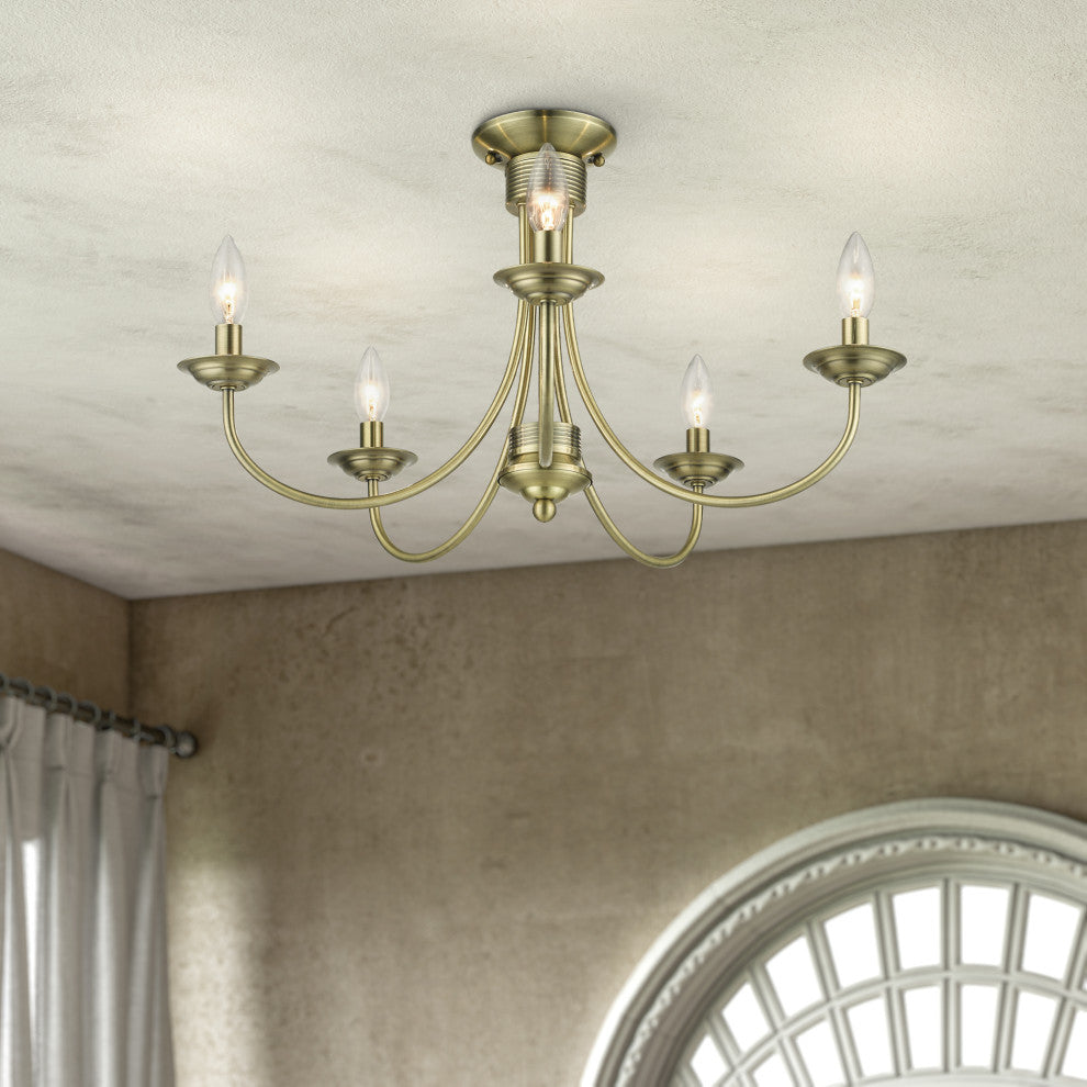 Livex Lighting Estate 5-Light Antique Brass Large Semi-Flush