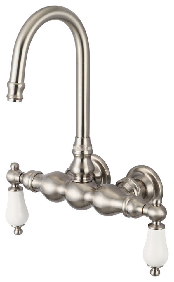 Vintage 3-3/8" Center Wall Mount Tub Faucet & Straigght Connector, Lever handles