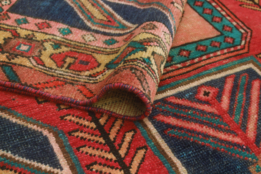 Fine Vintage Distressed Malay Rust/Navy Runner, 4'5x10'2