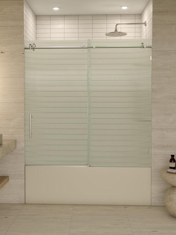 Galaxy 60"x60" Frameless Glass Sliding Bathtub Doors, Brushed Nickel, Left