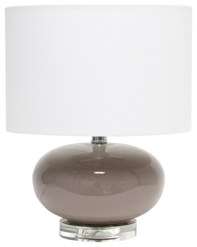 15.25" Ovaloid Glass Bedside Table Lamp With White Fabric Shade, Gray