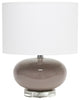 15.25" Ovaloid Glass Bedside Table Lamp With White Fabric Shade, Gray