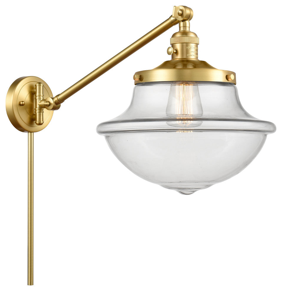 Oxford Swing Arm With Switch, Satin Gold, Clear, Clear