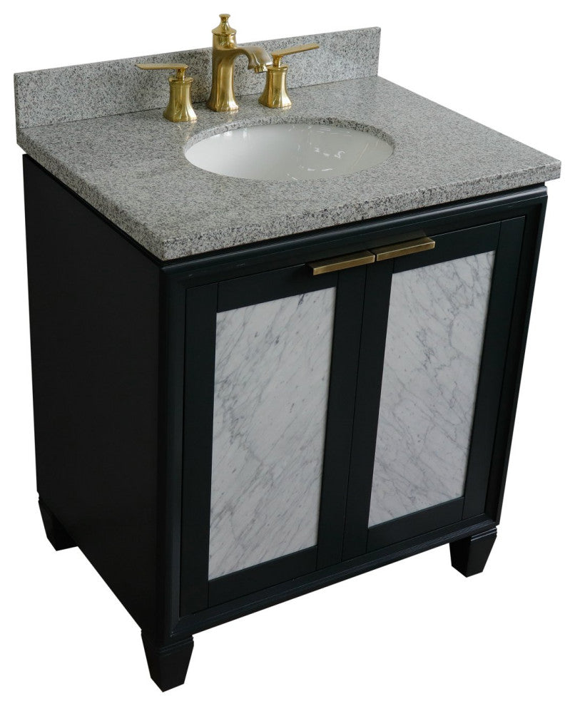 31" Single Sink Vanity, Dark Gray Finish With Gray Granite With Oval Sink