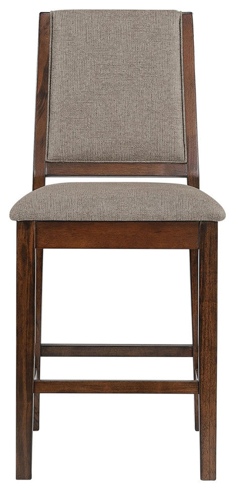 Set of 2 Upholstered Counter Chairs With Footrest, Mango Oak and Beige