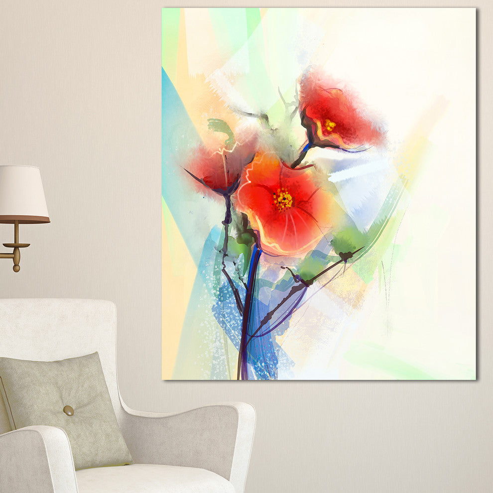 Red Poppy Flowers on Grunge Back, Floral Canvas Art Print, 30"x40"