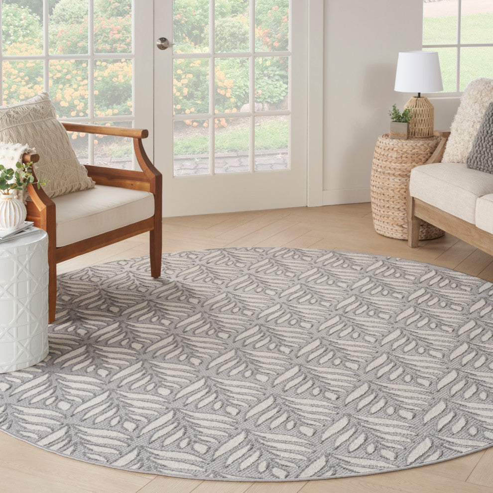 Nourison Aloha 7'10" Round Grey Tropical Area Rug
