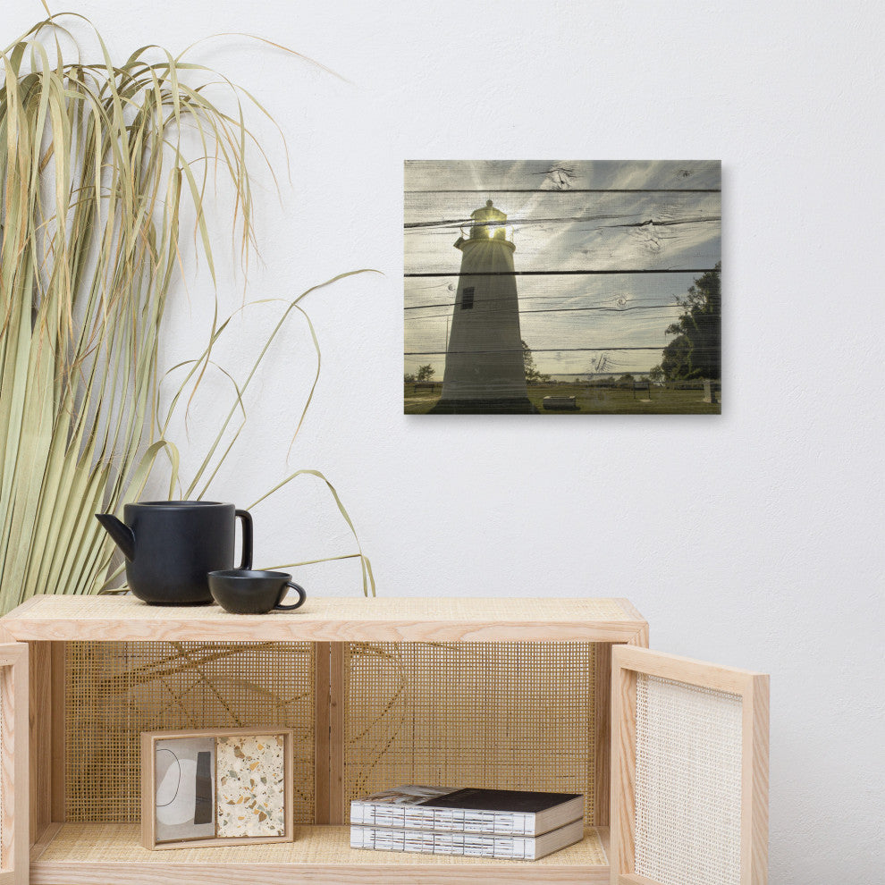 Faux Rustic Reclaimed Wood Turkey Point Lighthouse Canvas Prints, 16" X 20"