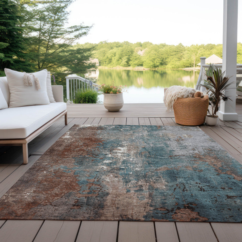 Machine Washable Indoor/Outdoor Chantille ACN1870 Orange 8' x 10' Rug