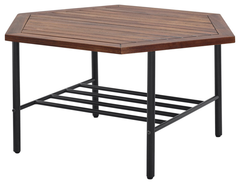 Pearson Modern Wood and Metal Outdoor Hexagon Coffee Table