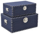 Linen Studded Keepsake Boxes, Navy, Set of 2
