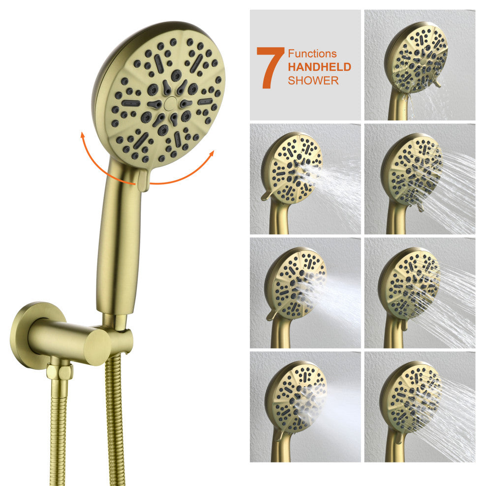 Waterfall Tub Spout Shower System, Handheld Shower Head, Brushed Gold